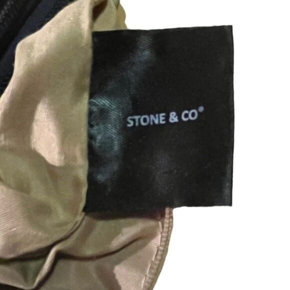 Stone & Co Tumbled Leather Beige & Navy Blue Small Double Zip Shoulder Bag Purse - Picture 9 of 14